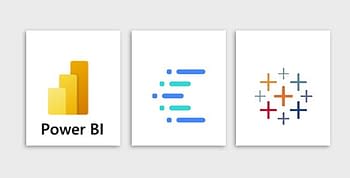 Power BI, Cognos Analytics and Tableau logos