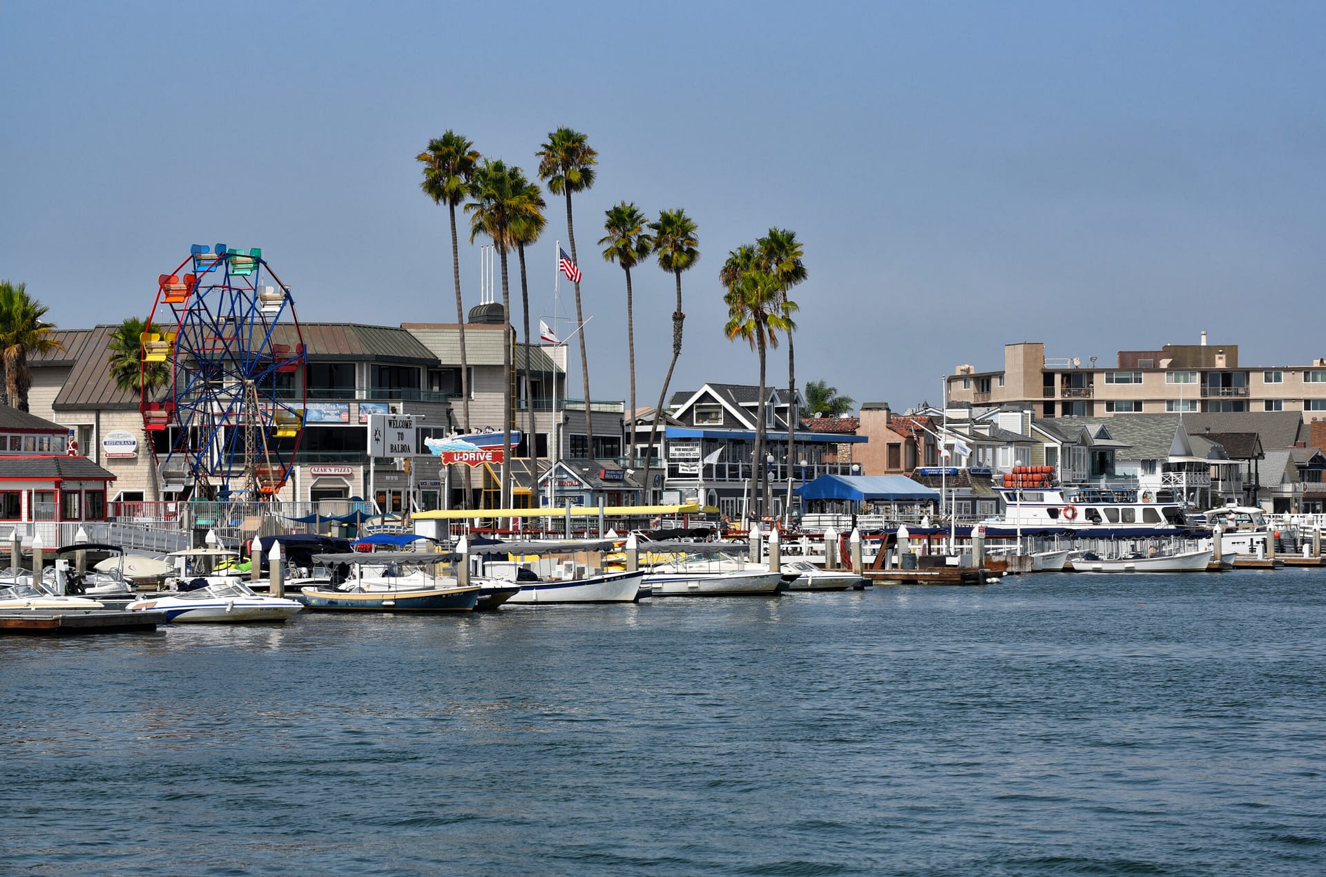 NEWPORT BEACH, CALIFORNIA - 24 AUG 2020: Boats at dock with the