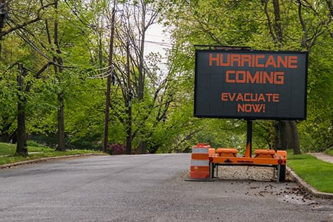 Road sign warning of coming hurricane