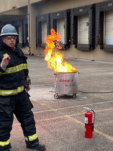 Code 3 Safety & Training instructor training on fire extinguisher safety