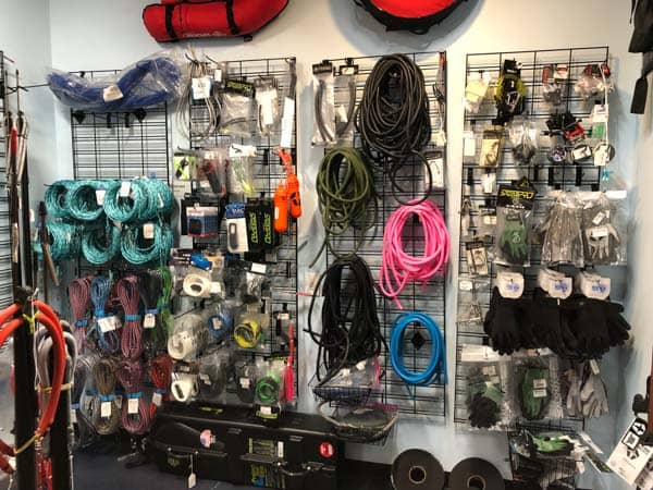 spearfishing equipment hanging on the wall