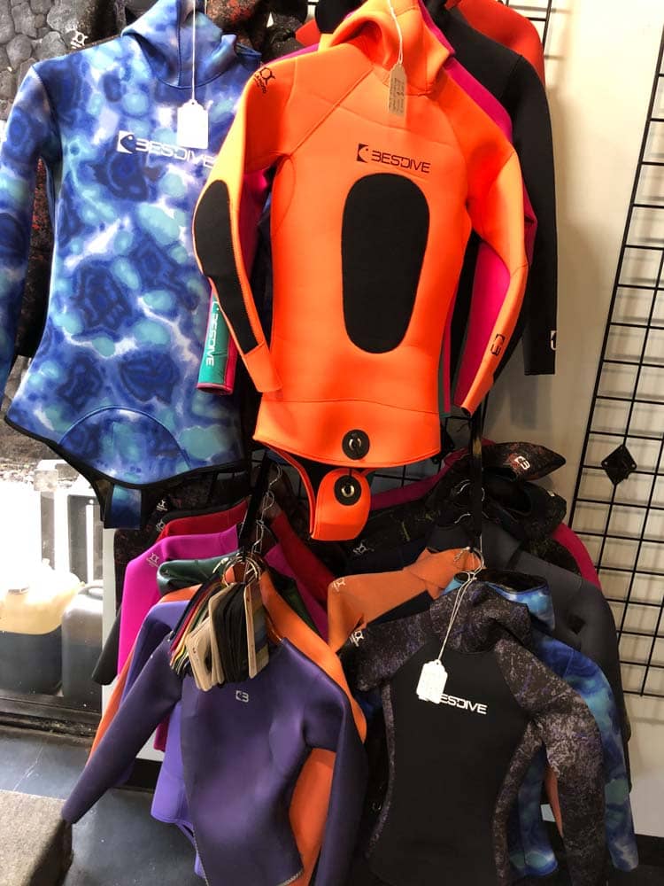 freediving wetsuits on display