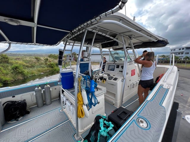looking into a small dive boat