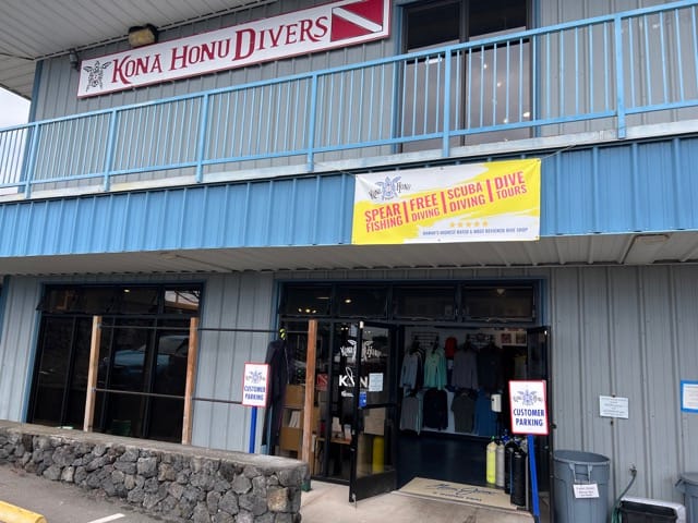 Outside the front of a dive shop