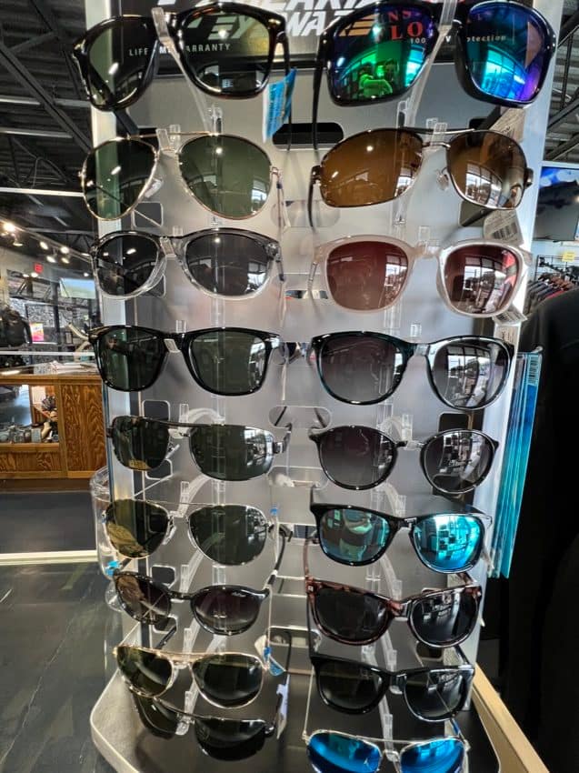 sunglasses in rotating display case