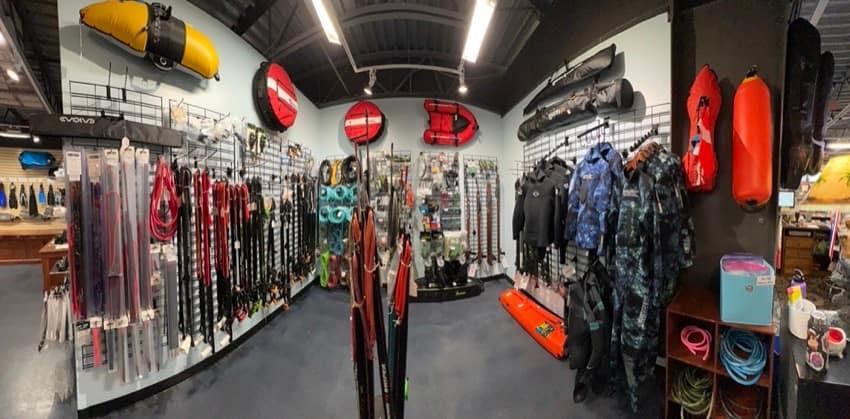 spearfishing gear section in dive shop