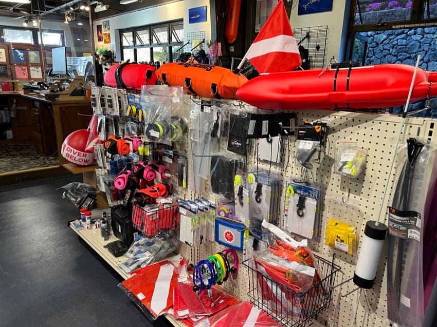 diving gear accessories in shop
