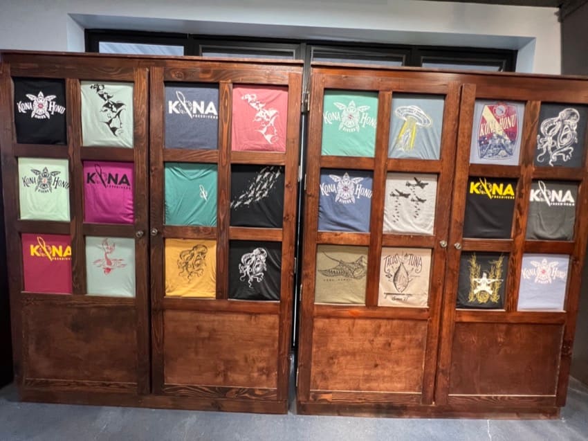 shirt display cabinet with shirt designs outside