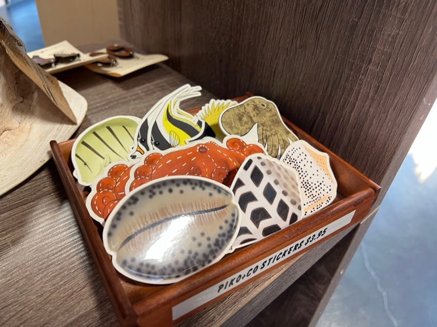 sea creature stickers in a wooden box