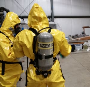 Hazardous materials training inside warehouse
