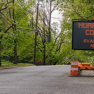 Road sign warning of coming hurricane