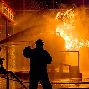 Firefighters putting out fire at plant