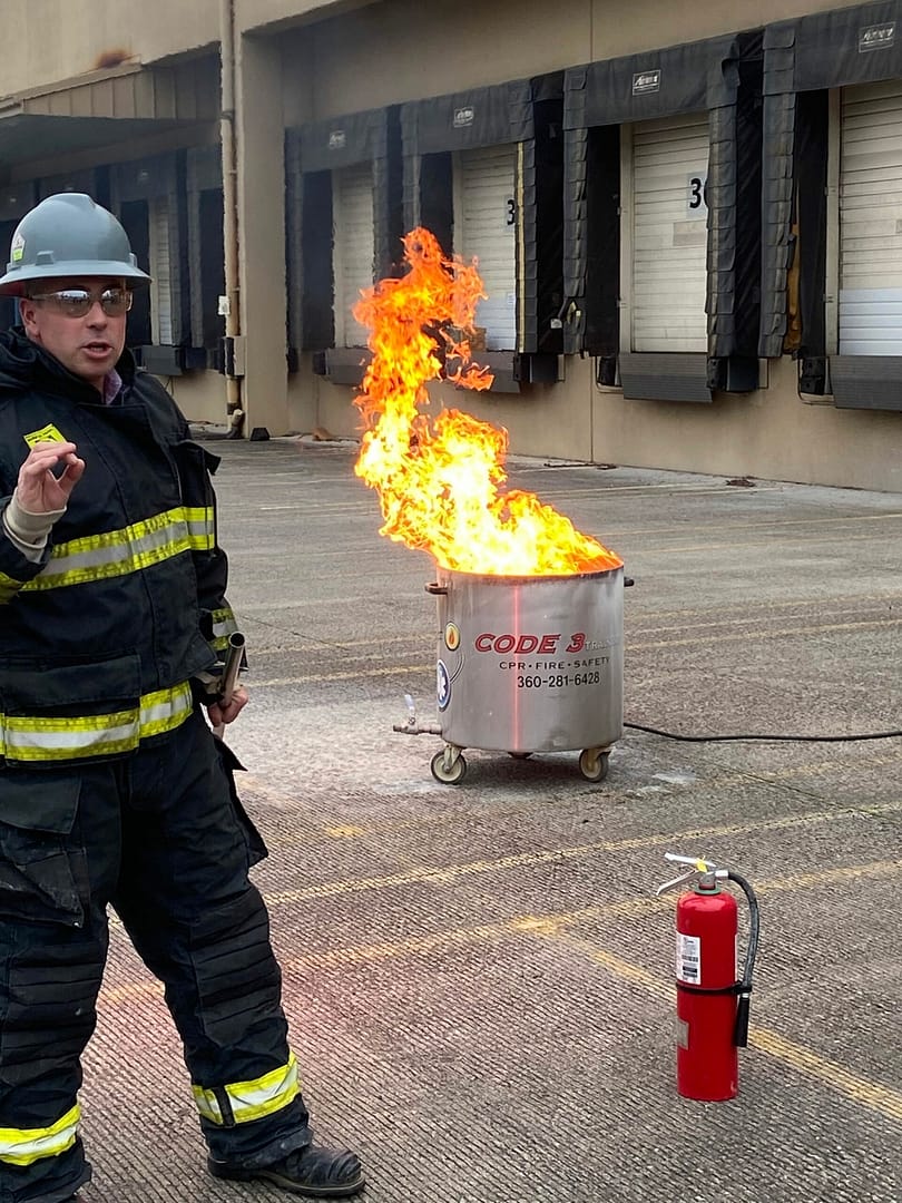 IMG_1306 Code 3 Safety & Training instructor training on fire extinguisher safety