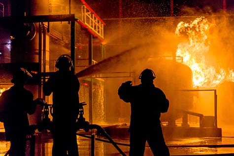 wisha Firefighters putting out fire at plant