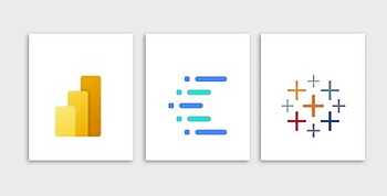 Power BI, Cognos Analytics and Tableau logos