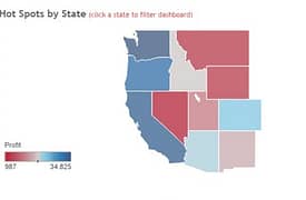 The shapes of states in the southwest US in different colors