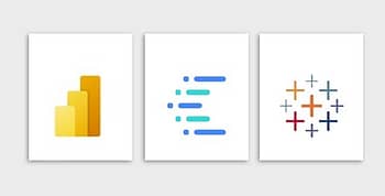 Power BI, Cognos Analytics and Tableau logos