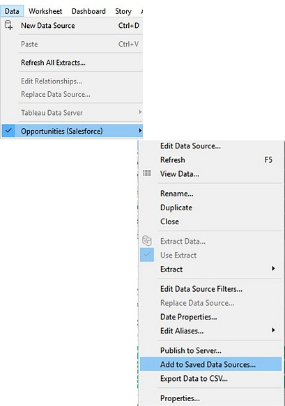 save it as a Tableau Saved Data Source