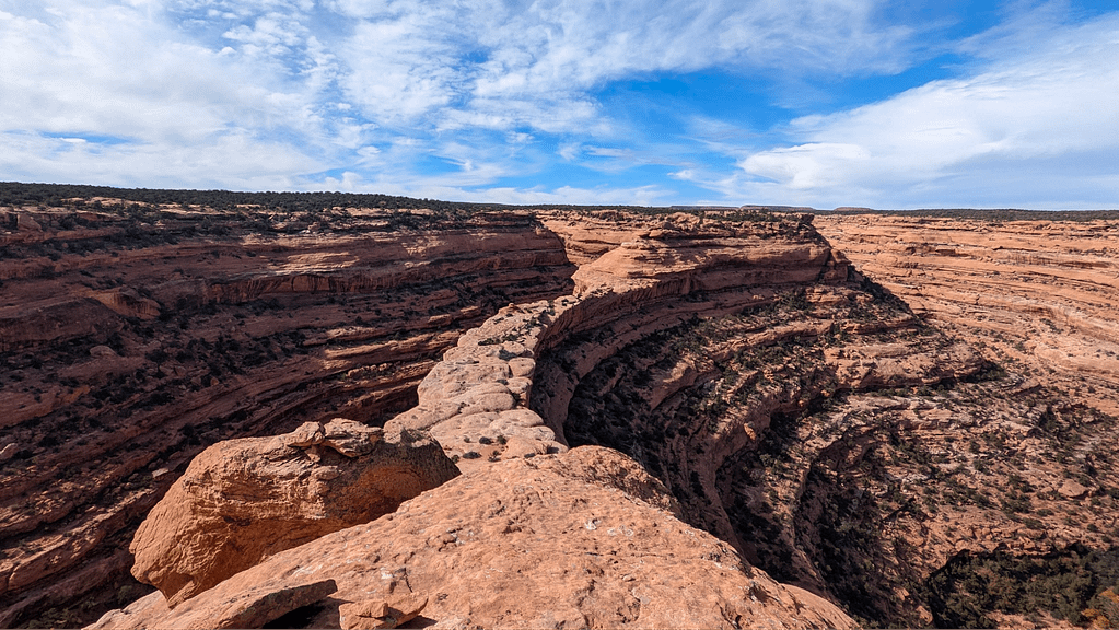 View of the rocky peninsula where the Citadel is with deep canyons on both sides.