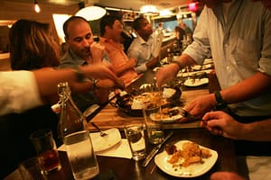 Image of seating at Spanish Restaurant Boqueria in NYC.