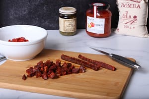 Step 2 - Remove casing from chorizo and dice until you have ½ cup.