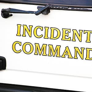 Incident command written on the back of a truck