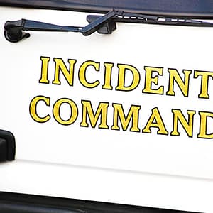 Incident command written on the back of a truck