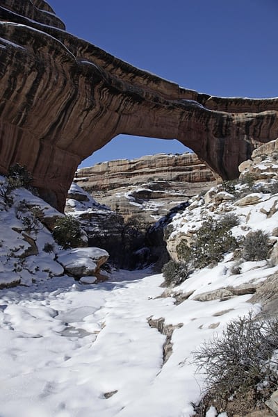 Snowfall on the floor of Natural Bridges National Monument.