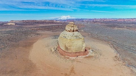 Aerial view of rock formation in Utah desert,