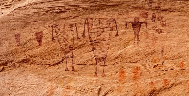 Pictographs on the orange rock